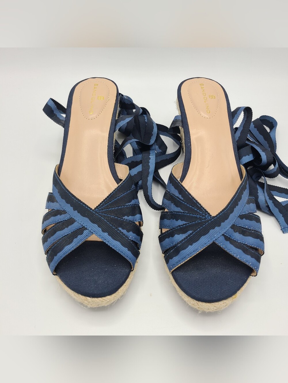 Bandolino Nestle 2 Blue Ribbon Espadrille Wedge Sandals Lace Up Ankle Tie 8.5 - Picture 8 of 15